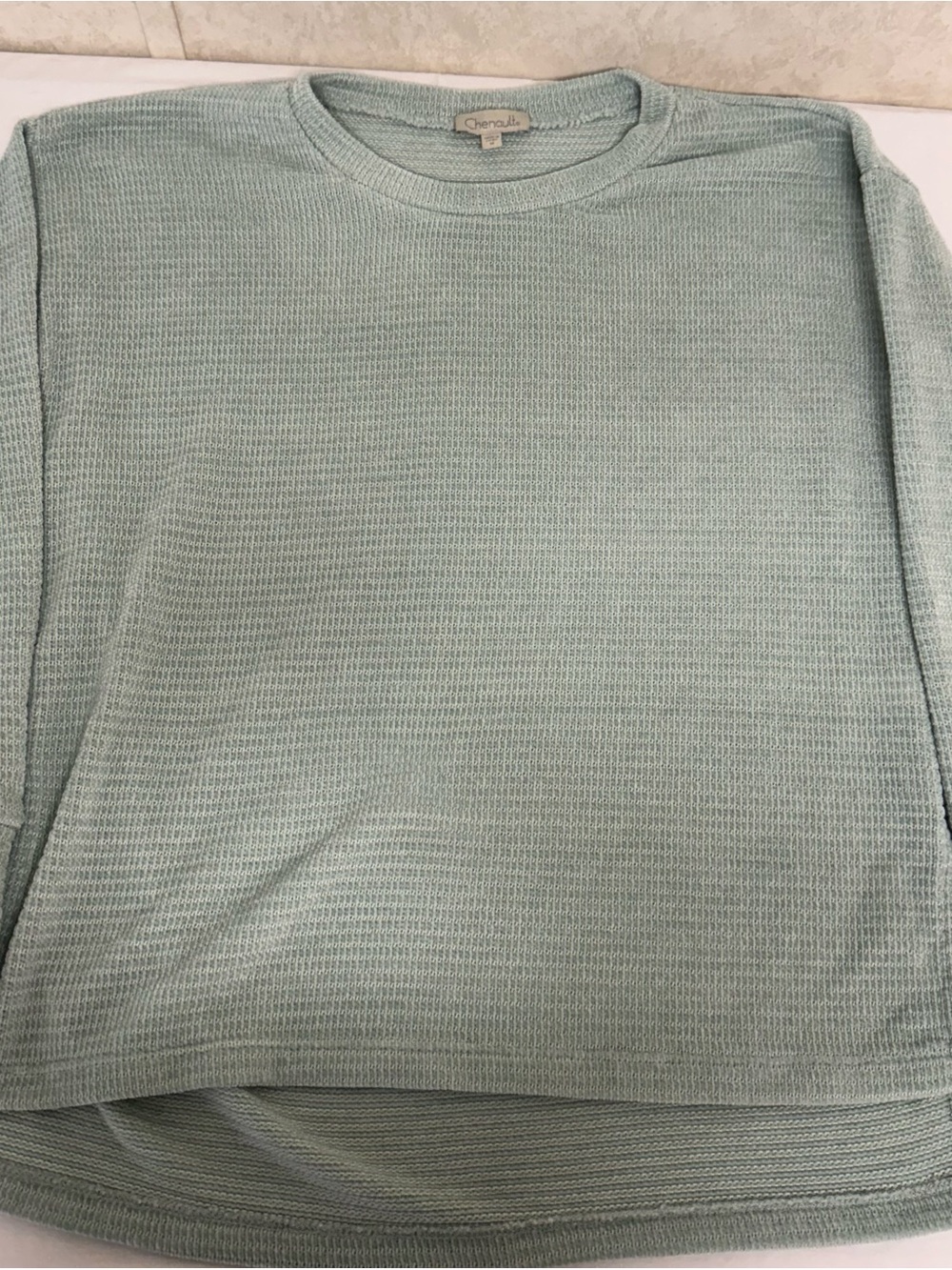 Chenault Light Mint Green Waffle-Knit Pullover Sweatshirt